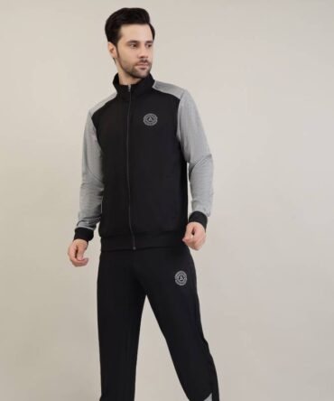 Men's contrast sleeve high neck tracksuit set