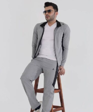 Men's contrast panel full zipper tracksuit set