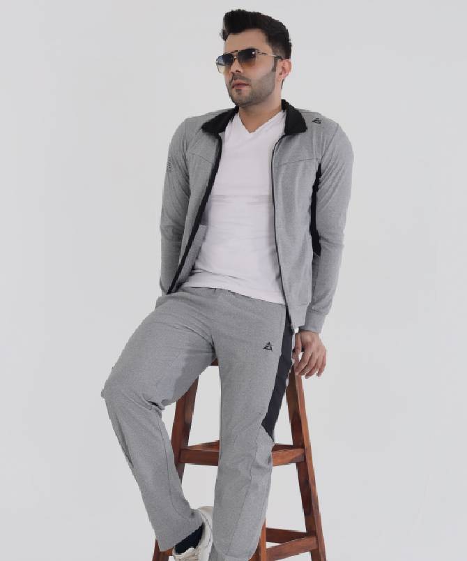Men's contrast panel full zipper tracksuit set