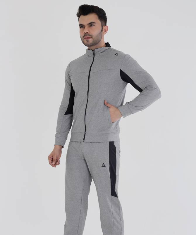 Men's contrast panel full zipper tracksuit set - Image 4