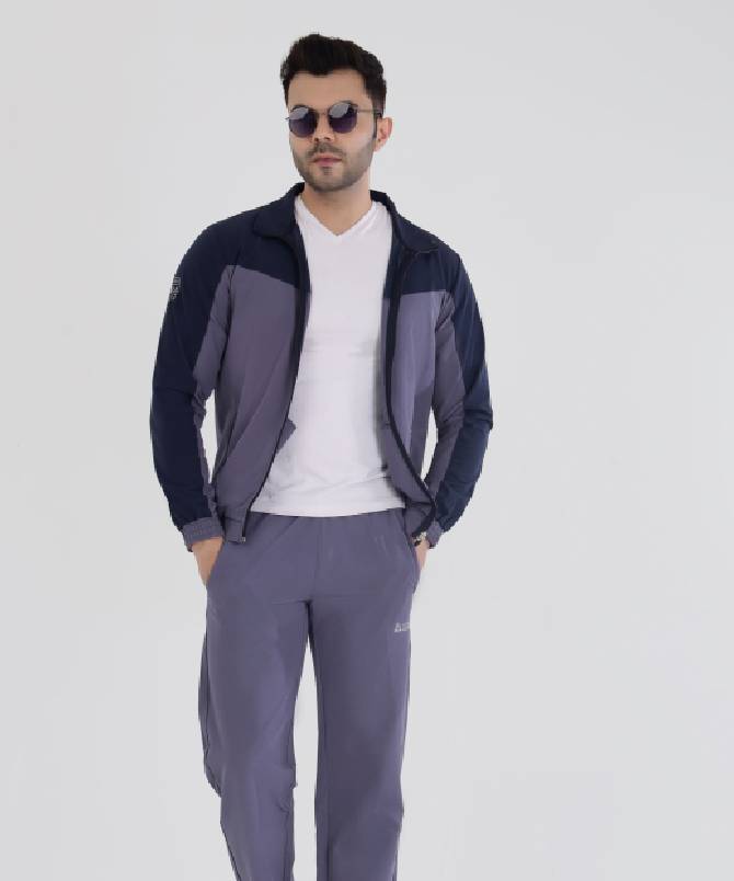 Men's v panel high neck woven tracksuit set
