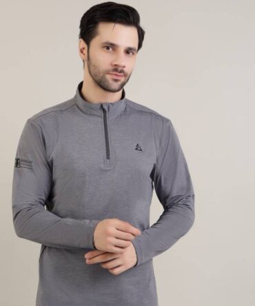 Men's grey full sleeve performance half zip t shirt