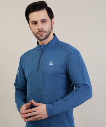 Men's grey full sleeve performance half zip t shirt