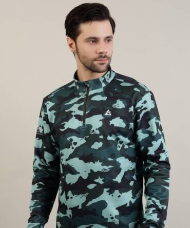 Men's grey full sleeve performance half zip t shirt